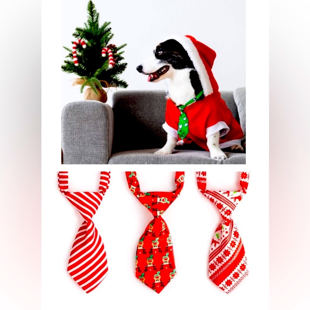 Christmas Necktie Pet Collar Adjustable Dog Cat Clip Buckle  Tie Fits SM Med Lrg - Picture 6 of 12